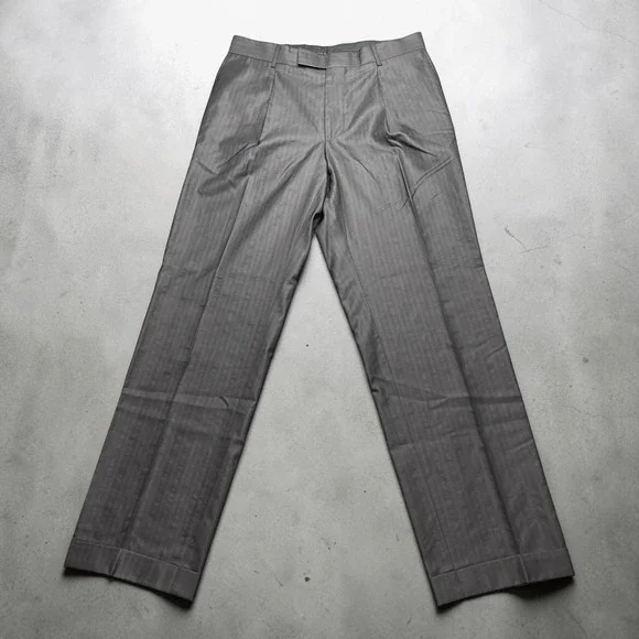 Hugo Boss Rossellini Cinemaus Mens Gray Striped Silk Wool Dress Pant 42L 34x33 - Picture 1 of 11